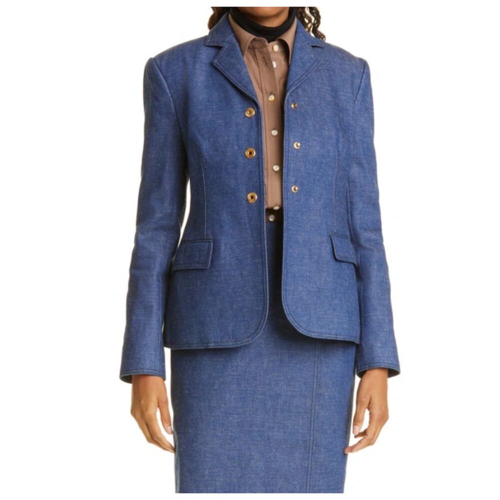 NEW Tory Burch Raw Denim Blazer Size 6 - Picture 2 of 11